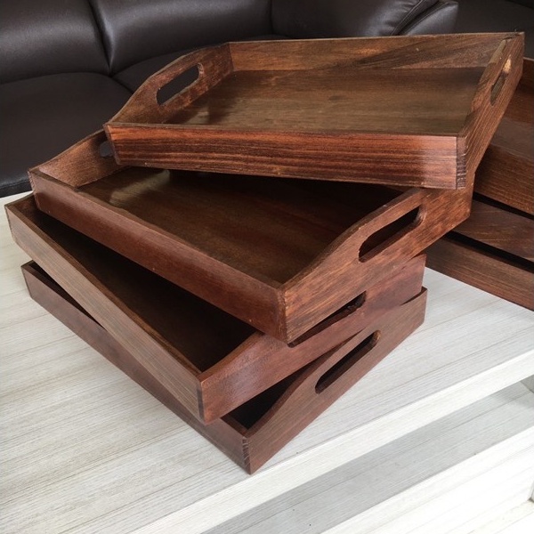 Nampan Kayu 28cm x 18cm Baki Kayu Pinus Wooden Tray