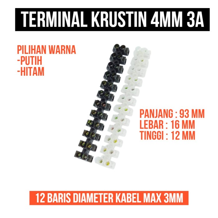 Terminal Krustin 4mm 3A Block 12Pole 12P 12 P 3 A 4 mm Blok Mounted