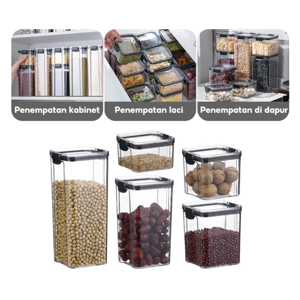 Toples Plastik Kotak Snack  Murah Kedap Udara Penyimpanan Bening Cereal Kontainer Makanan Food Storage Jar Container