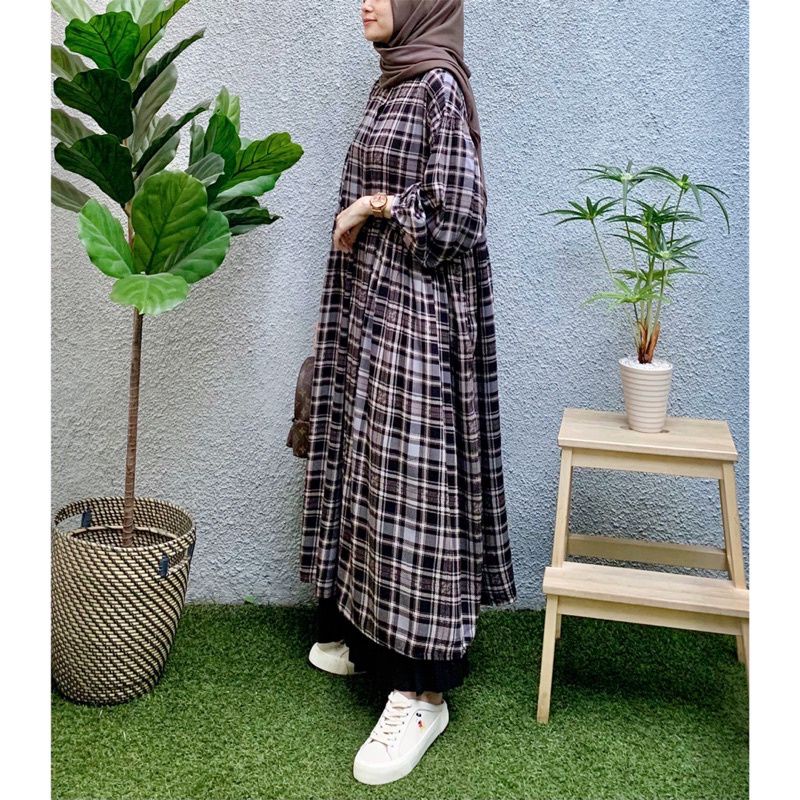 Elle Tunic | Long Tunik Kotak Hania Rayon Uniqlo Atasan Wanita Hako gamis Midi