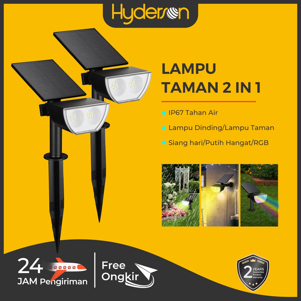 2 buah   garansi 2 tahun   hyderson lampu taman surya cod ip67 ip67 tahan air lampu sorot tenaga sur