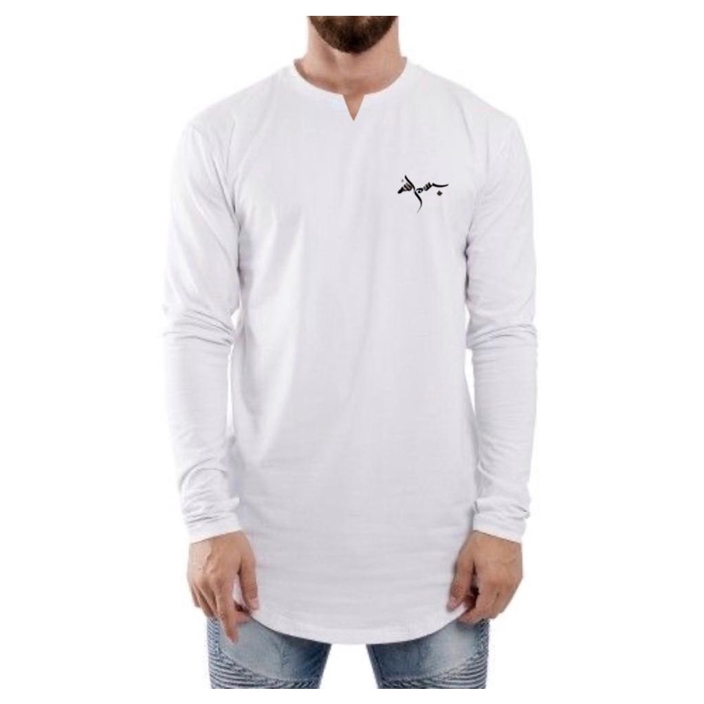 Kaos Kurta Lengan Panjang Pria Dewasa Motif Simple / Kaos Longline V Neck Lengan Panjang Pria