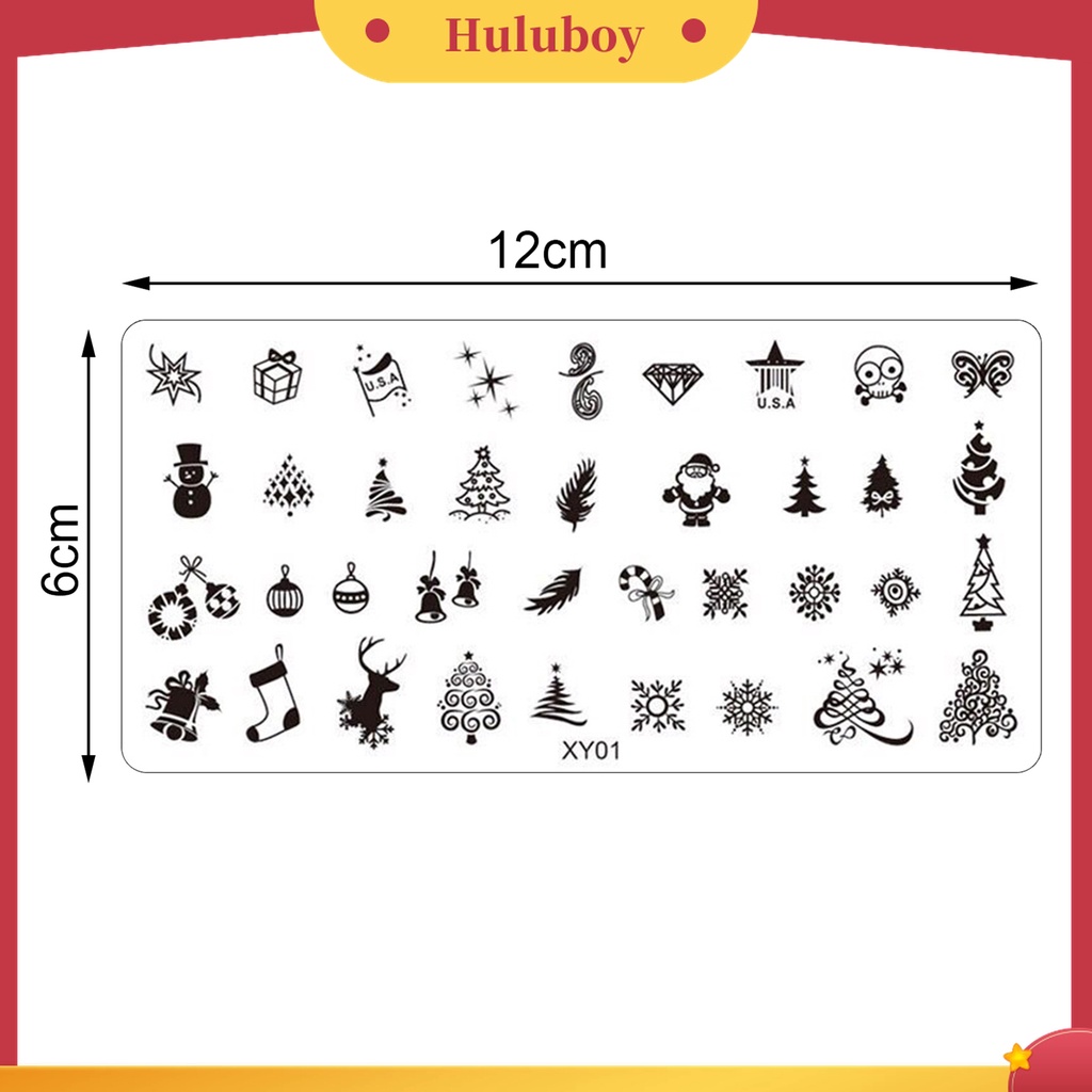 Huluboy Huluboy♡ Plat Stempel Kuku Bahan Stainless Steel Tema Natal Untuk Manicure