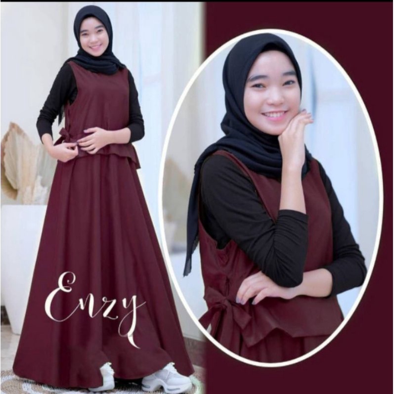 Gamis model ENZY SET remaja BAHAN CRINGKLE  AIRFLOW PREMIUM LD 95 untuk lebaran gamis kualitas premi