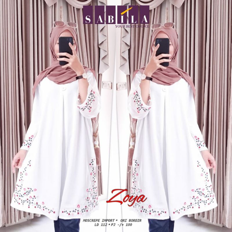 NEW ZOYA TUNIK PUTIH ATASAN WANITA JUMBO BORDIR CANTIK LD 112CM