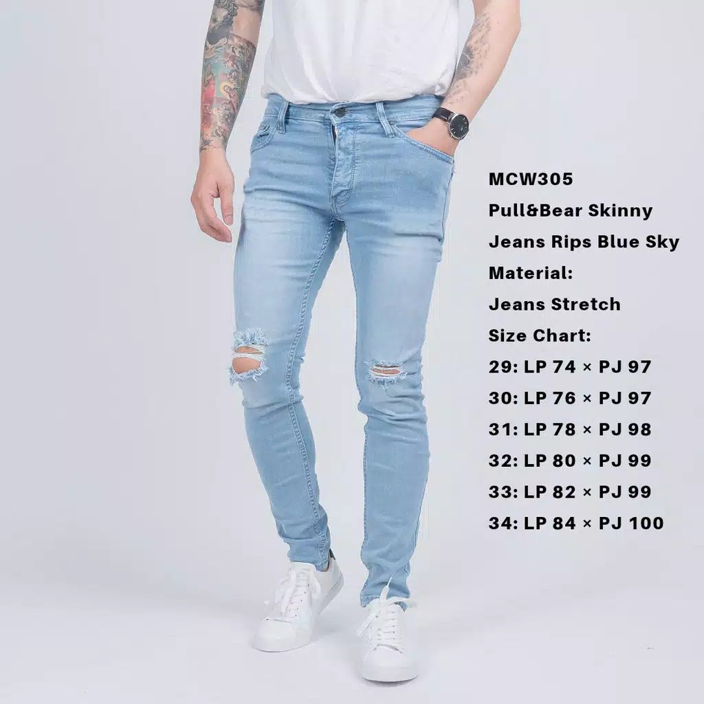 Celana Jeans Pria Sobek Jeans Ripped Skinny Biker Knee Celana Jeans Pria Sobek Jeans Ripped Skinny Biker Knee