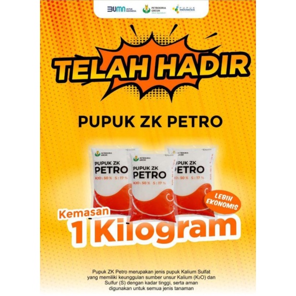 Pupuk ZK Petro 1kg Kemasan Original Pabrik Petro Kimia Gresik