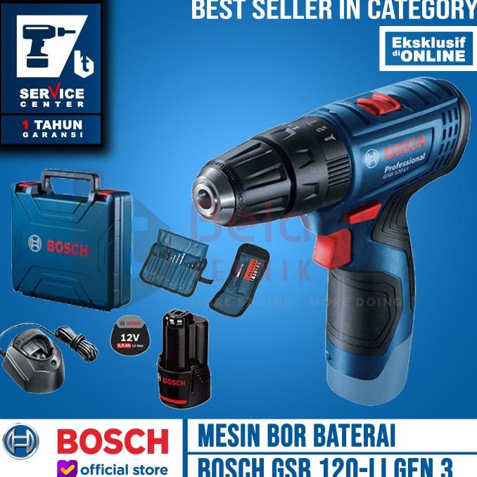 Bosch Bor Baterai Tembok Cordless Gsb 120-Li Gen 3 Free Mata Bor Obeng