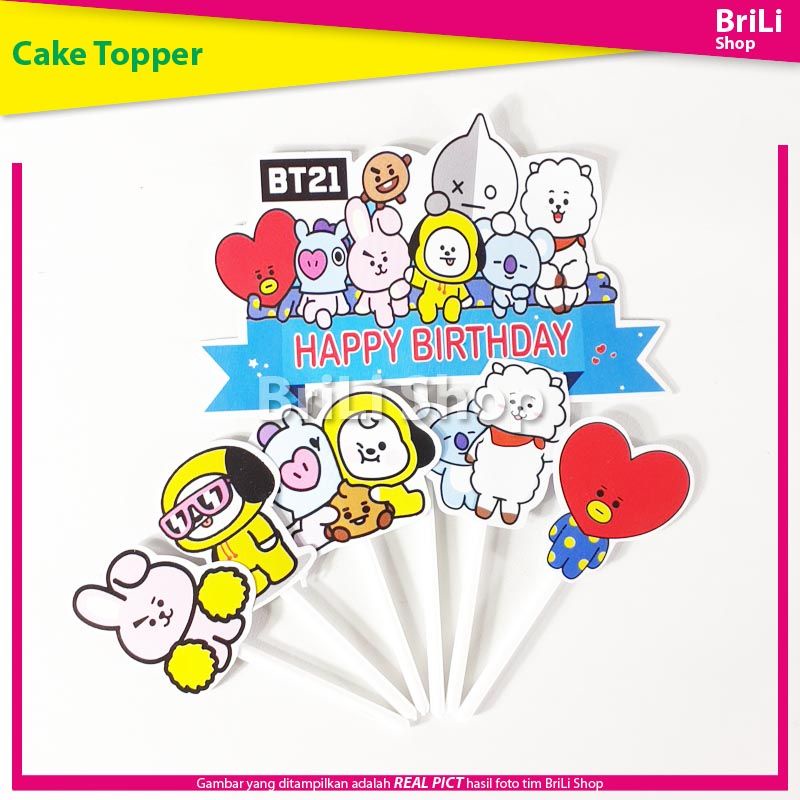 Cake Topper HAPPY BIRTHDAY BT21 Hiasan Kue Ultah Ulang Tahun BT 21 BTS