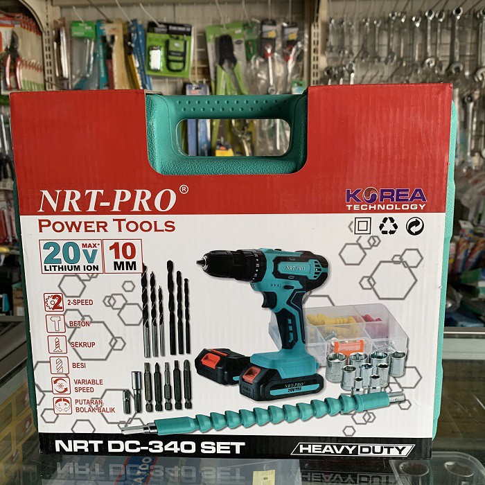 NRT PRO Bor Cordless 20V DC-340 NEW Impact Drill Set 26pcs Baterai Beton