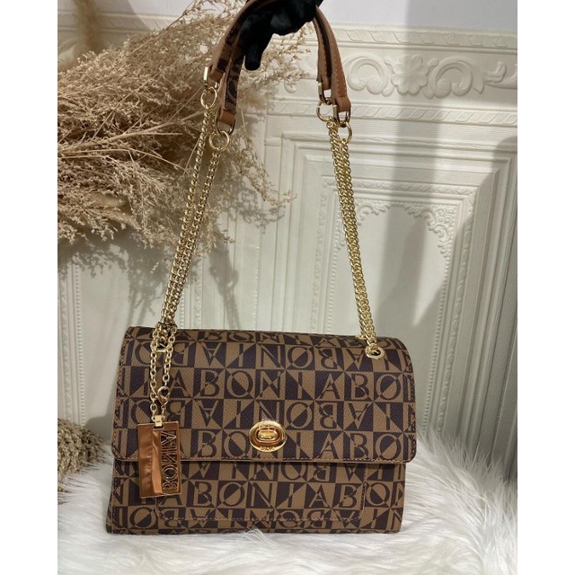 tas bonia original sling shoulder bag rantai monogram coklat singapore
