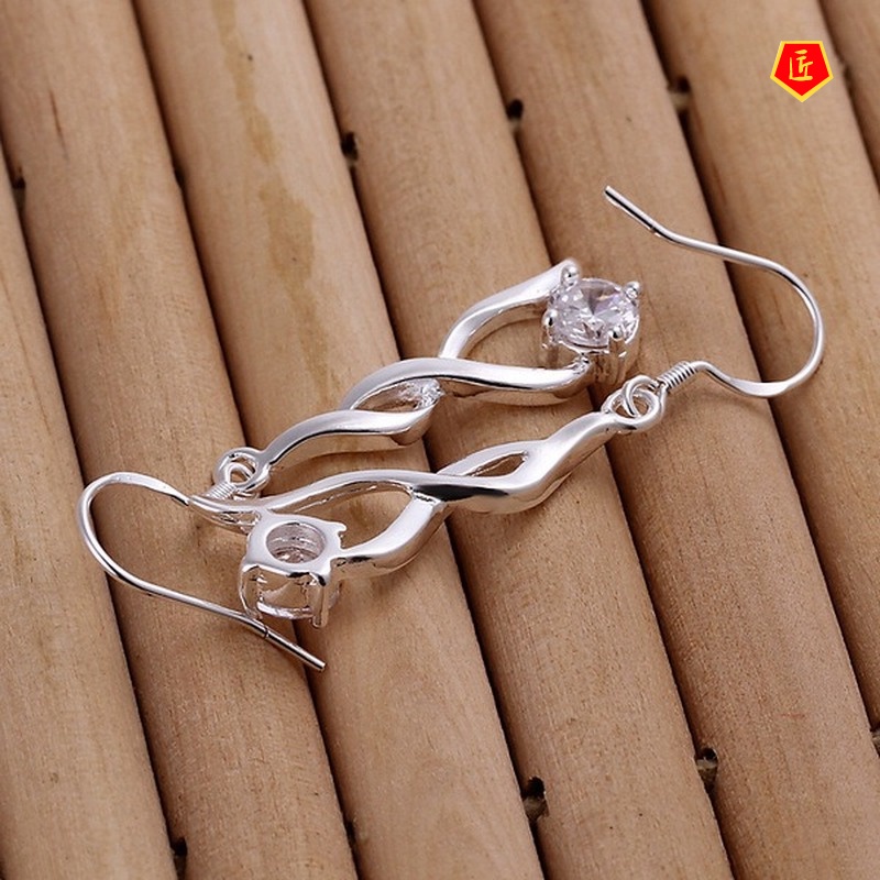 [Ready Stock]Fashion 925 Silver Tassel Twisted Diamond Earrings
