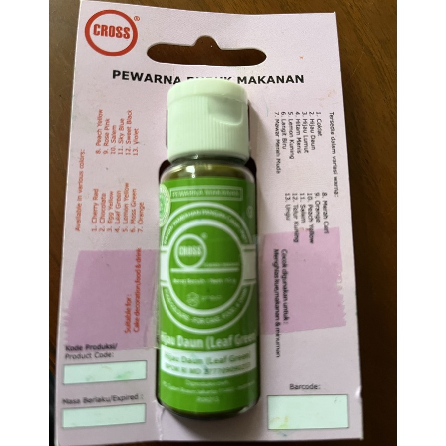 

Cross food coloring powder Leaf Green 15gr hijau daun pewarna bubuk