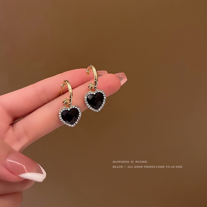 Anting Rodium Black Love Korea Style Fashion Elegan Style