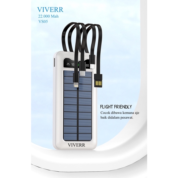 Powerbank VIVERR VS05 Solar Panel Cahaya matahari kapasitas 22.000 mAh Original Garansi 1tahun.