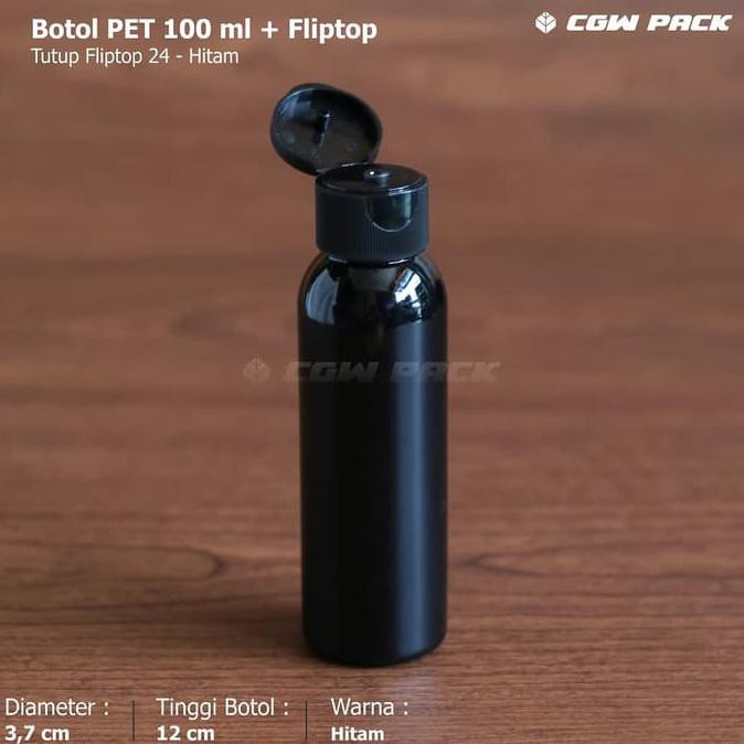 BOTOL FLIPTOP 100 ML / BOTOL PET 100 ML HITAM - TUTUP FLIPTOP