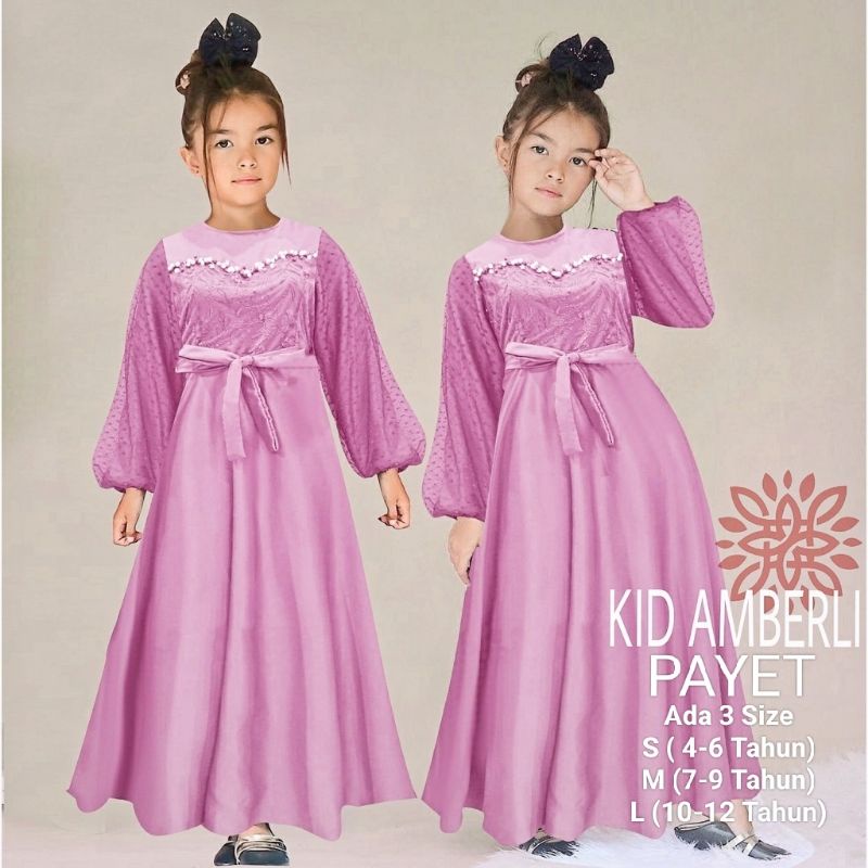 COD☑️PAKAIAN GAMIS ANAK TERBARU/MAXI AMBERLI KIDS/MATT MOSCREPE MIX BROKAT/3 UKURAN S-M-L/PAKAIAN MUSLIM ANAK/FASHION GAMIS ANAK/GOOD QUALITY