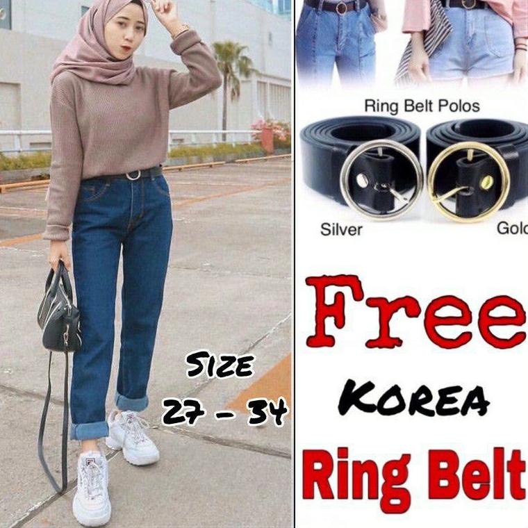 CELANA BOYFRIEND JEANS WANITA //FREE BELT /BF POLOS Boyfriend High Waist Jeans Wanita P04 - Black Sn