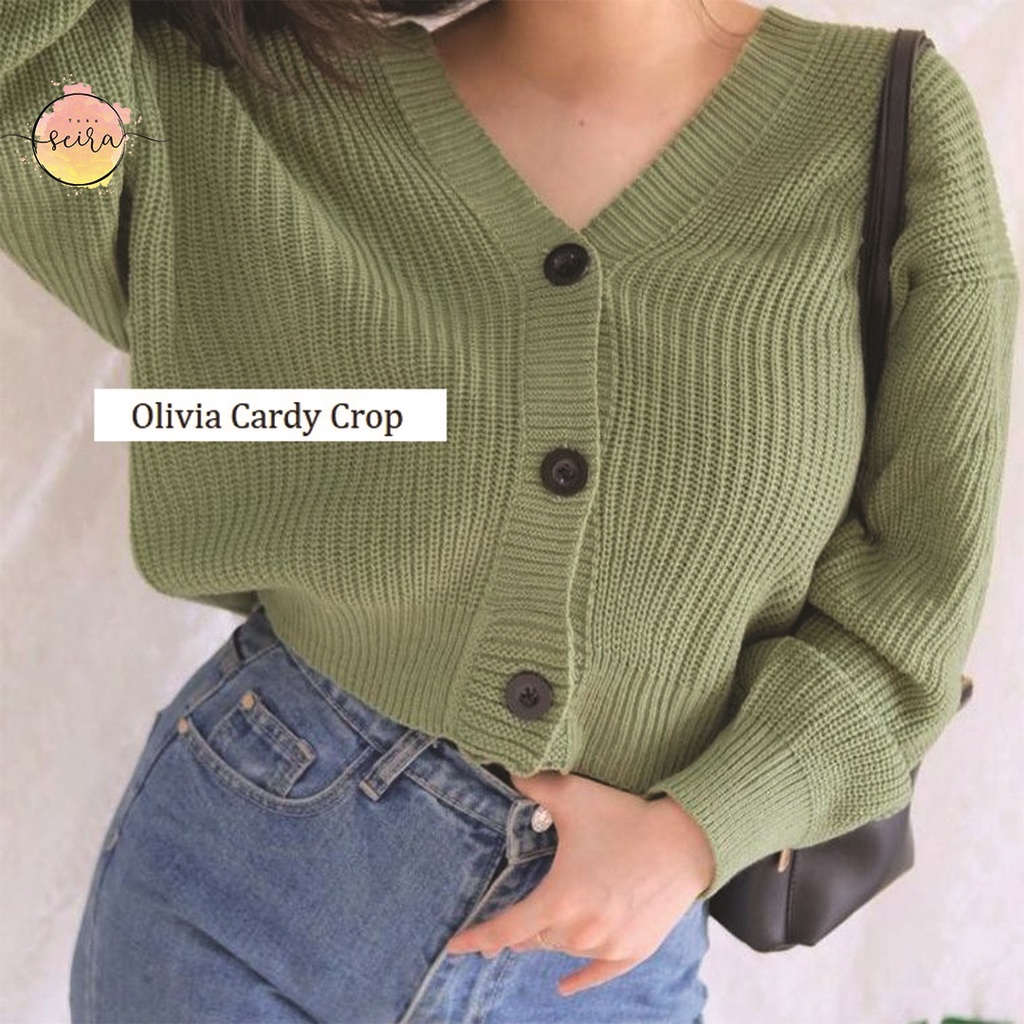 [BISA COD] Olivia Cardy Crop Tebal / Eireen Crop Cardy / Kardigan Rajut Olivia / Cardi balon-Olivia Hijau Mint