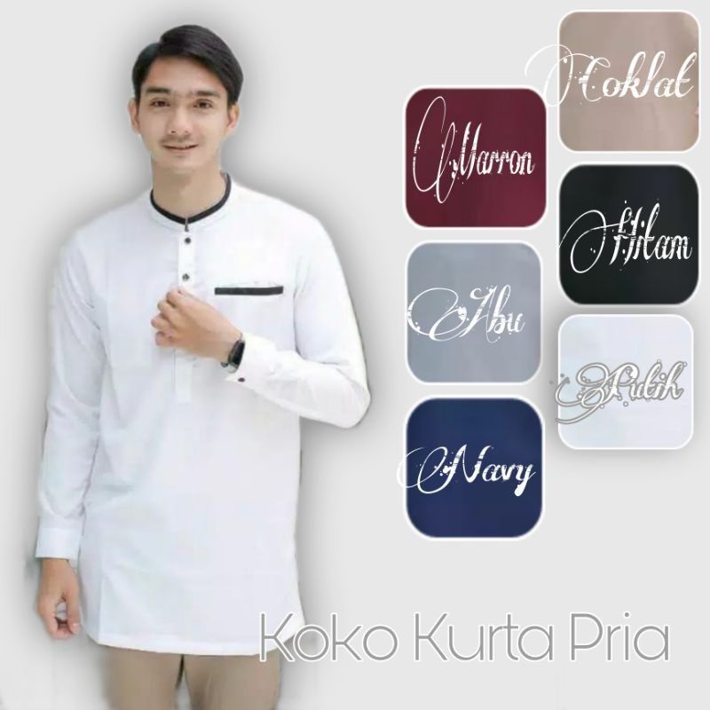 Baju Koko Kurta Dewasa Lengan Panjang Material Catton Adem Serap Keringat