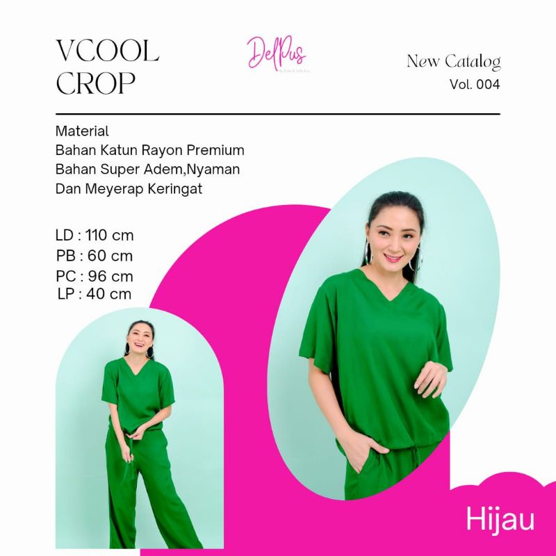 DELPUS Oneset Vcool Crop by Della Puspita Setelan Setcel One Set Pakaian Baju Tidur Wanita BAHAN RAYON PREMIUM ADEM-DELPUS HIJAU