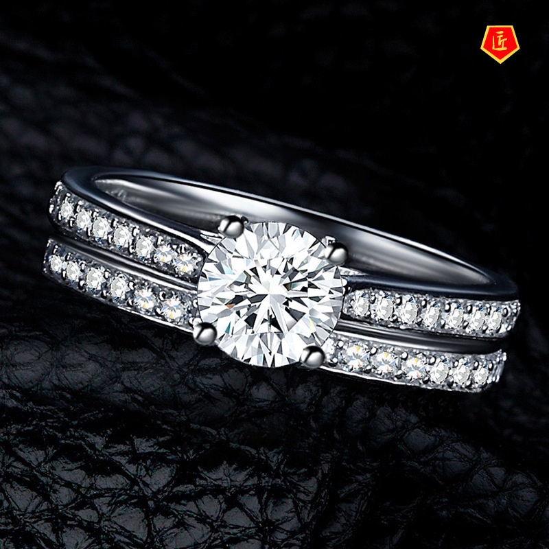 [Ready Stock]Fashion Personality 925 Silver Moissanite Double Layer Ring Set