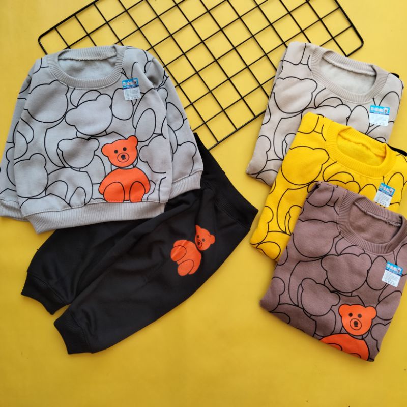 set sweater bayi 3-12 bulan motif bear orange