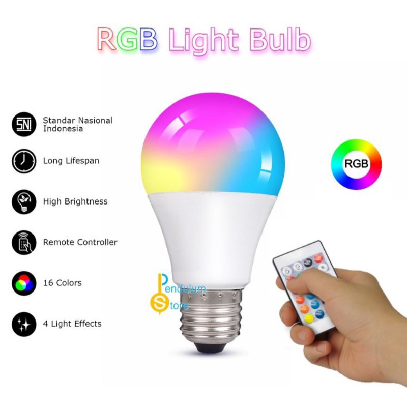 Lampu Bohlam LED RGB Berubah warna+Remote control