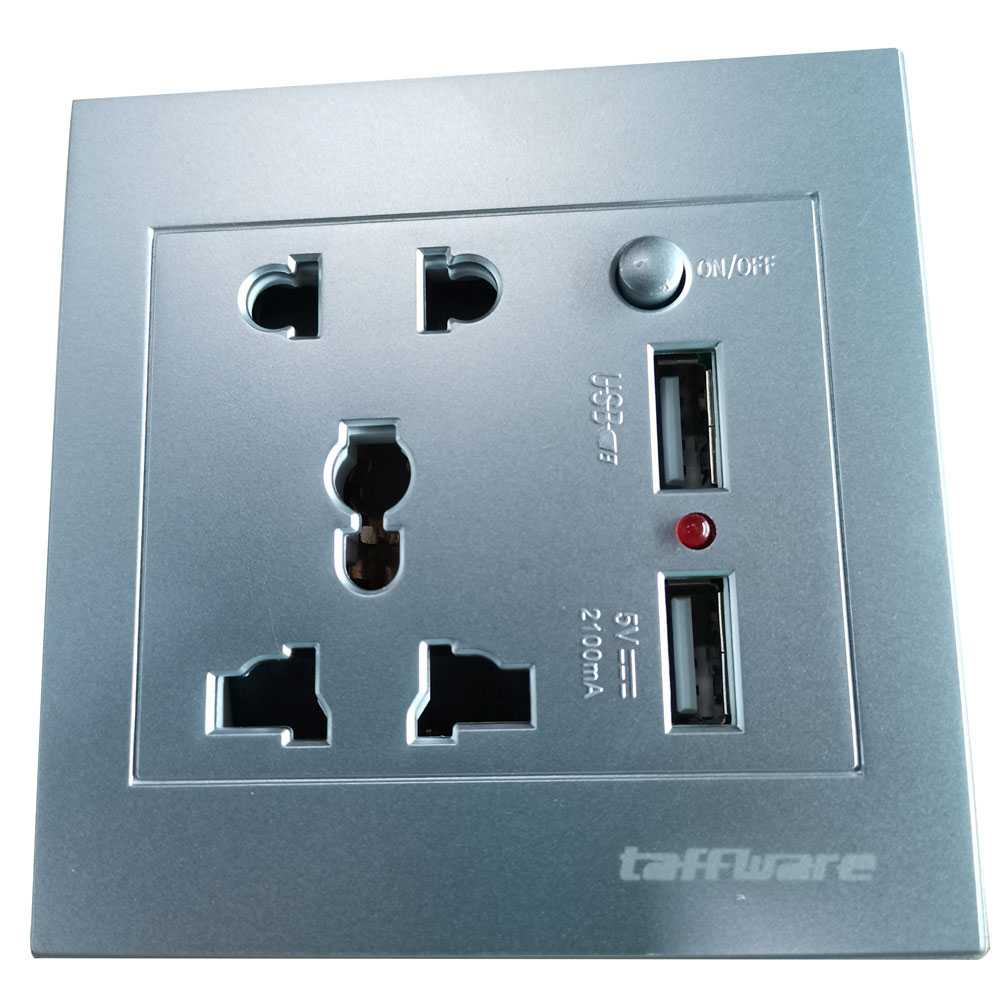 Taffware Stop Kontak Universal UK EU US 2 Port USB On Off Switch LC-19