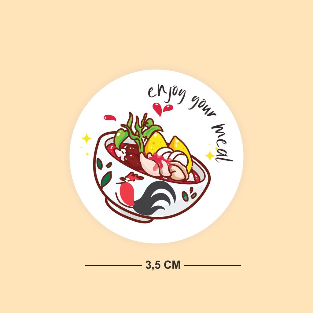 

60 Pcs Stiker Terima Kasih Enjoy Your Meal Selamat Menikmati Label Untuk Food Paket Packaging Paper Box Makanan Thema Bowl lucu Mi ayam TK48