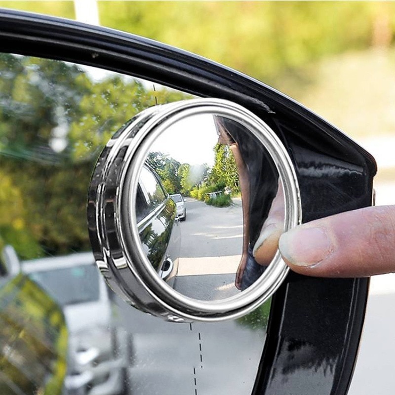 2 Pcs Car Round Frame Convex Blind Spot Mirror Wide-angle 360 Degree Adjustable Clear Rearview Auxiliary Mirror