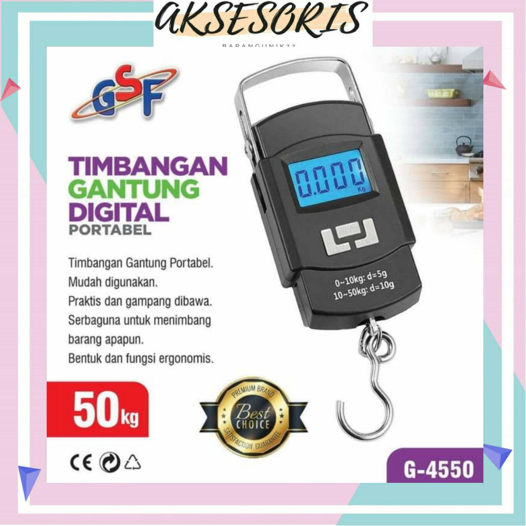 TIMBANGAN GANTUNG PORTABLE 50KG / TIMBANGAN GSF / TIMBANGAN GANTUNG GSF 50KG / TIMBANGAN GANTUNG DIGITAL / TIMBANGAN GANTUNG DIGITAL PORTABLE 50KG GSF 4550 / GSF G 4550 / GSF G-4550