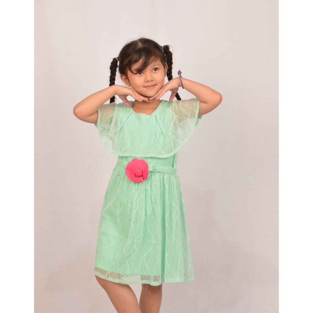 Dress Fashion Casual Anak Perempuan Motif Brukat Halus Import