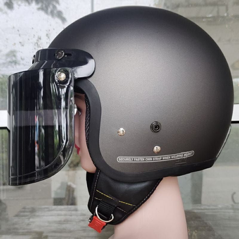 Helm Bogo Solid dewasa_ helm bogo kaca datar silver_helm bogo polos pria wanita