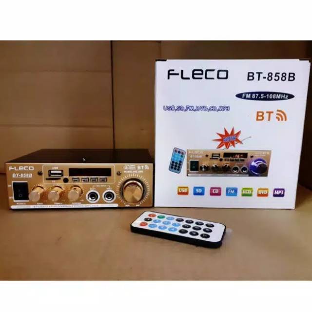 Ampli Fleco BT-858B Power Amplifier AC DC Bluetooth USB FM SD Mp3 BIKIN BASS MENGGELEGAR