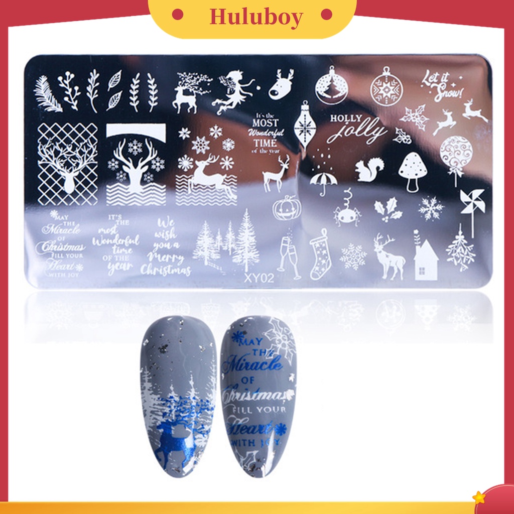 Huluboy Huluboy♡ Plat Template Kuku Motif Snowflake Natal Bahan Stainless Steel Untuk Manicure