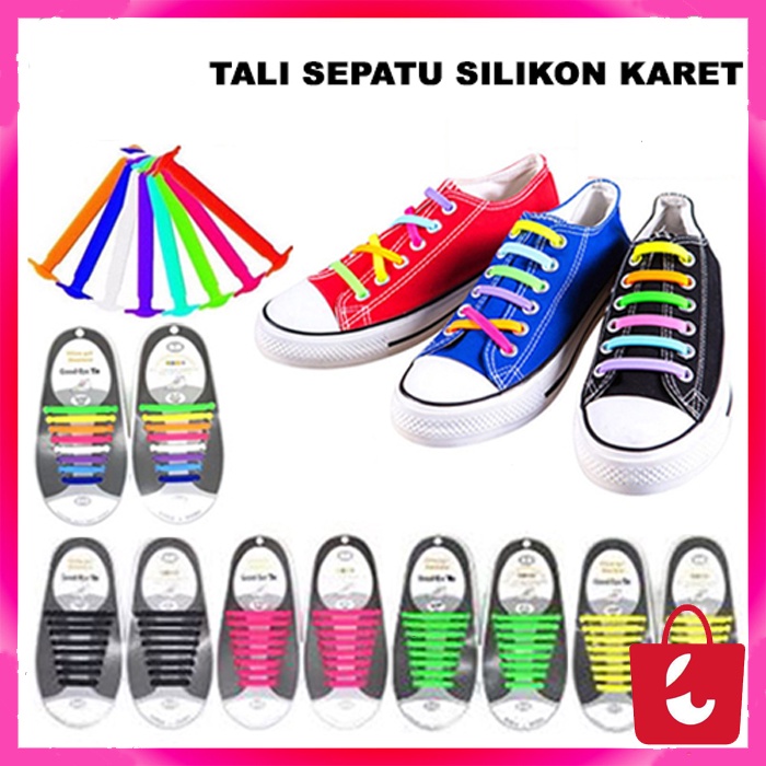 [Sepasang / 16 PCS] Tali Sepatu Elastis Tali Sepatu Pria Wanita Silikon  Motif Tali Sepatu Karet Tali Sepatu Silikon Fashion Pria Wanita