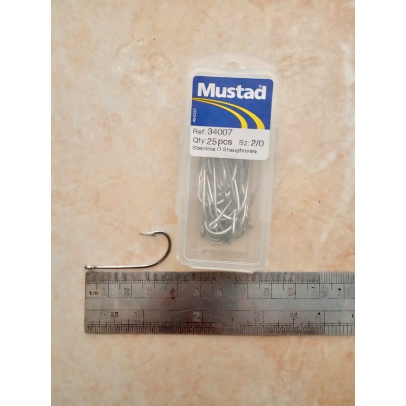 Mustad Hooks Mata Pancing/Kail Size 2/0 Tipe/Ref 34007 QTY.25pcs Asli Stainless Steel Made in China