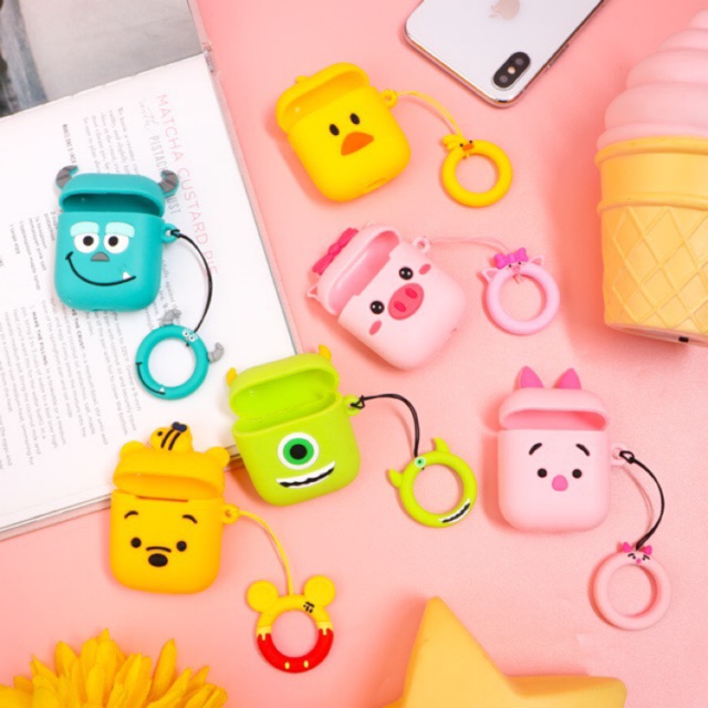 Airpods Case with Ring Sully Monster Inc Pooh Piglet Duck Piggy Mickey Minnie