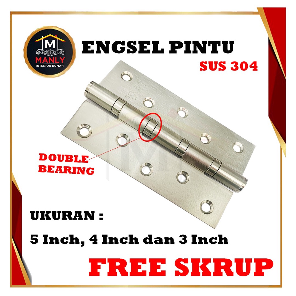 Engsel Pintu 5 inch dan Jendela Steinless Tebal Bagus - FREE SEKRUP