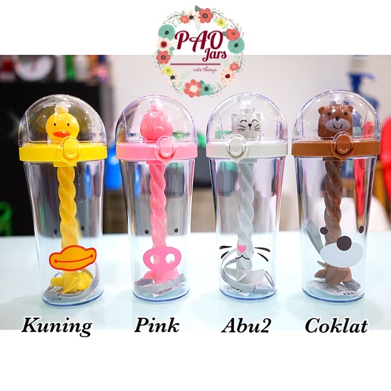 gelas minum gambar animal / gelas sedotan / gelas pop ice karakter