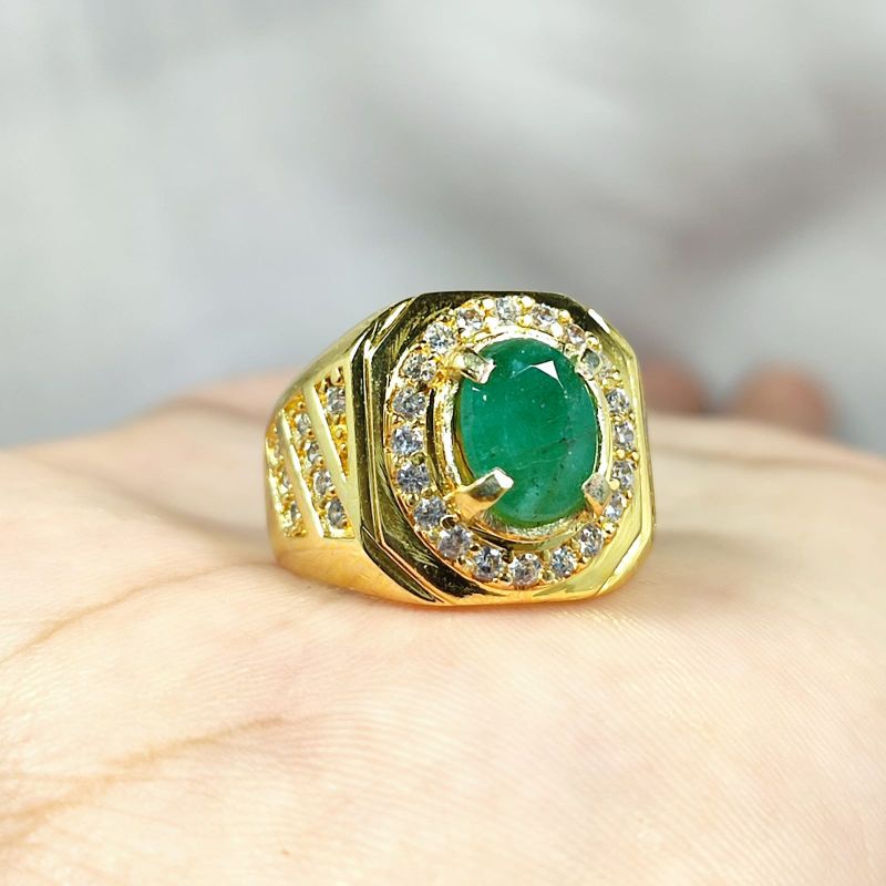 CINCIN PRIA BATU PERMATA ZAMRUD ASLI COLOMBIA IKATAN RING PERAK BANGKOK