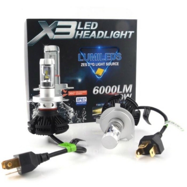 LAMPU LED MOBIL X3 H1, H4, HB3, HB4, H7, H11 6000LM HEADLIGHT/ FOGLAMP