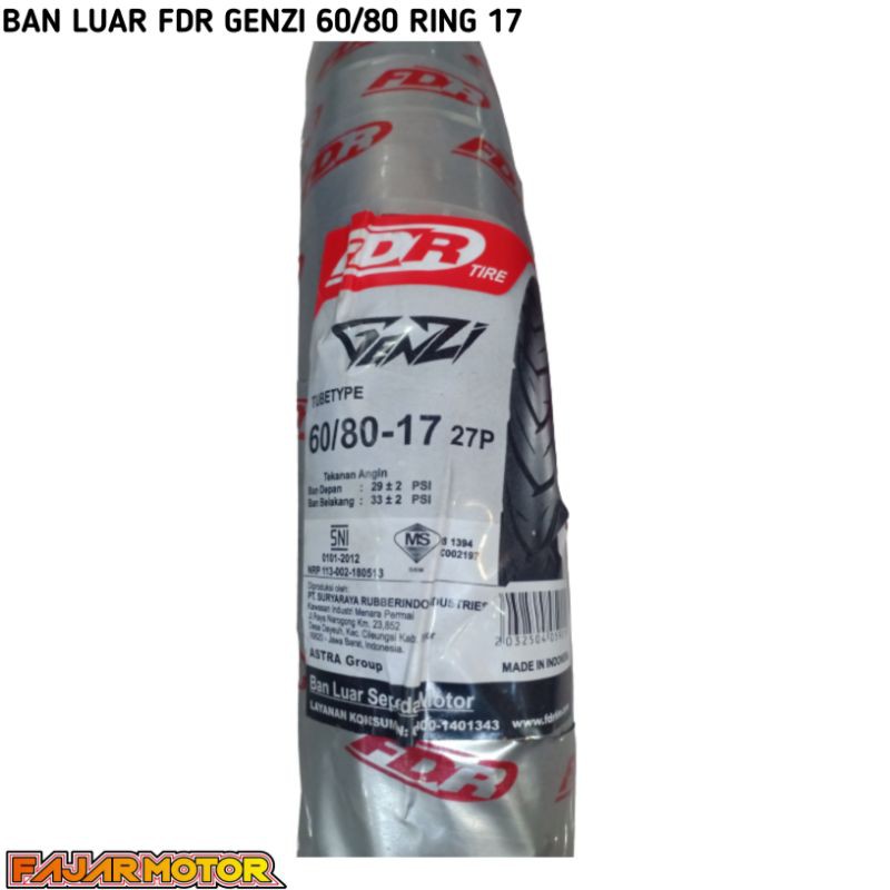 FDR BAN LUAR RING17 60/80 GENZI  60/90 SPARTAX FLEMMO TUBETYPE 225-17