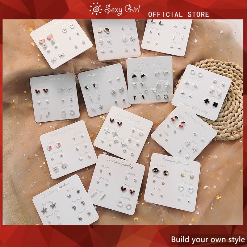 6pcs / Set Anting Stud Hias Mutiara Kristal Gaya Korea Untuk Perempuan