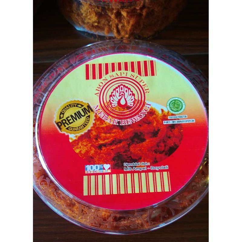 

Abon Sapi Super Premium cap Merak Bewangi Merah kemasan toples 250gram
