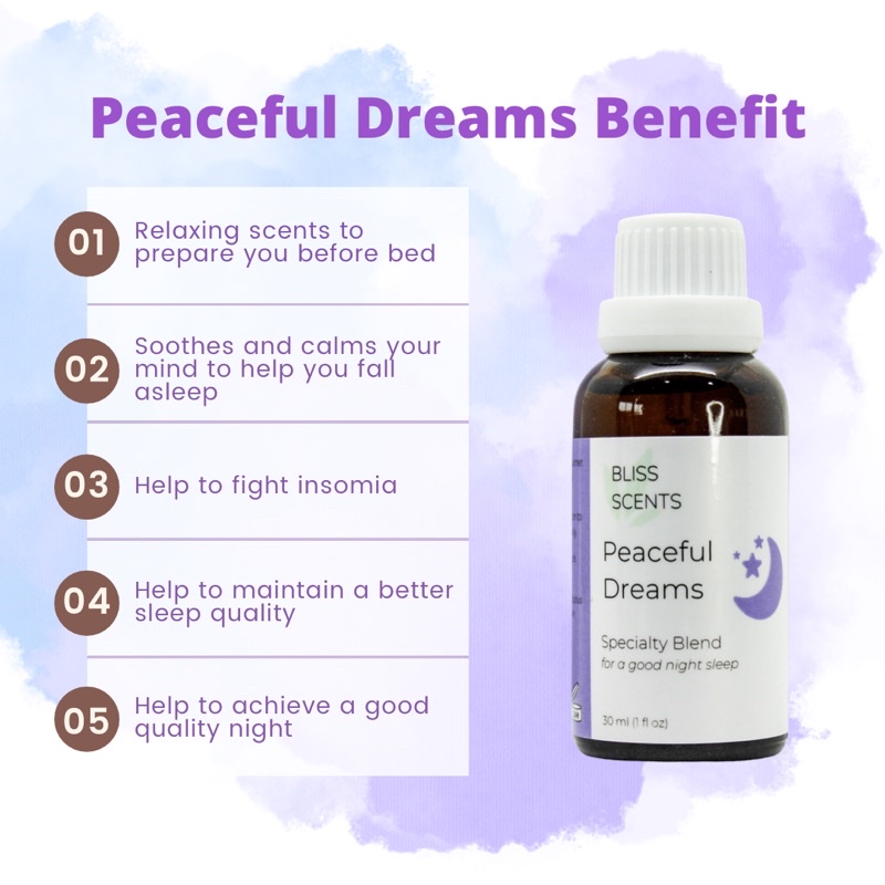 BLISS SCENTS Peaceful Dreams Essential Oil Blend 100% Murni Therapeutic Grade Aromatherapy