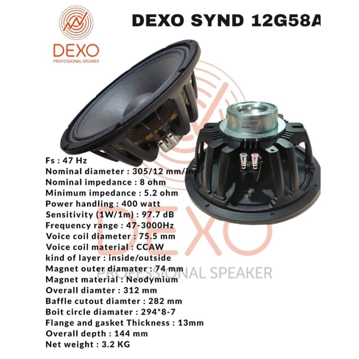 SPEAKER DEXO 12 INCH SYND 12G58A SPEAKER DEXO SYND 12G58A