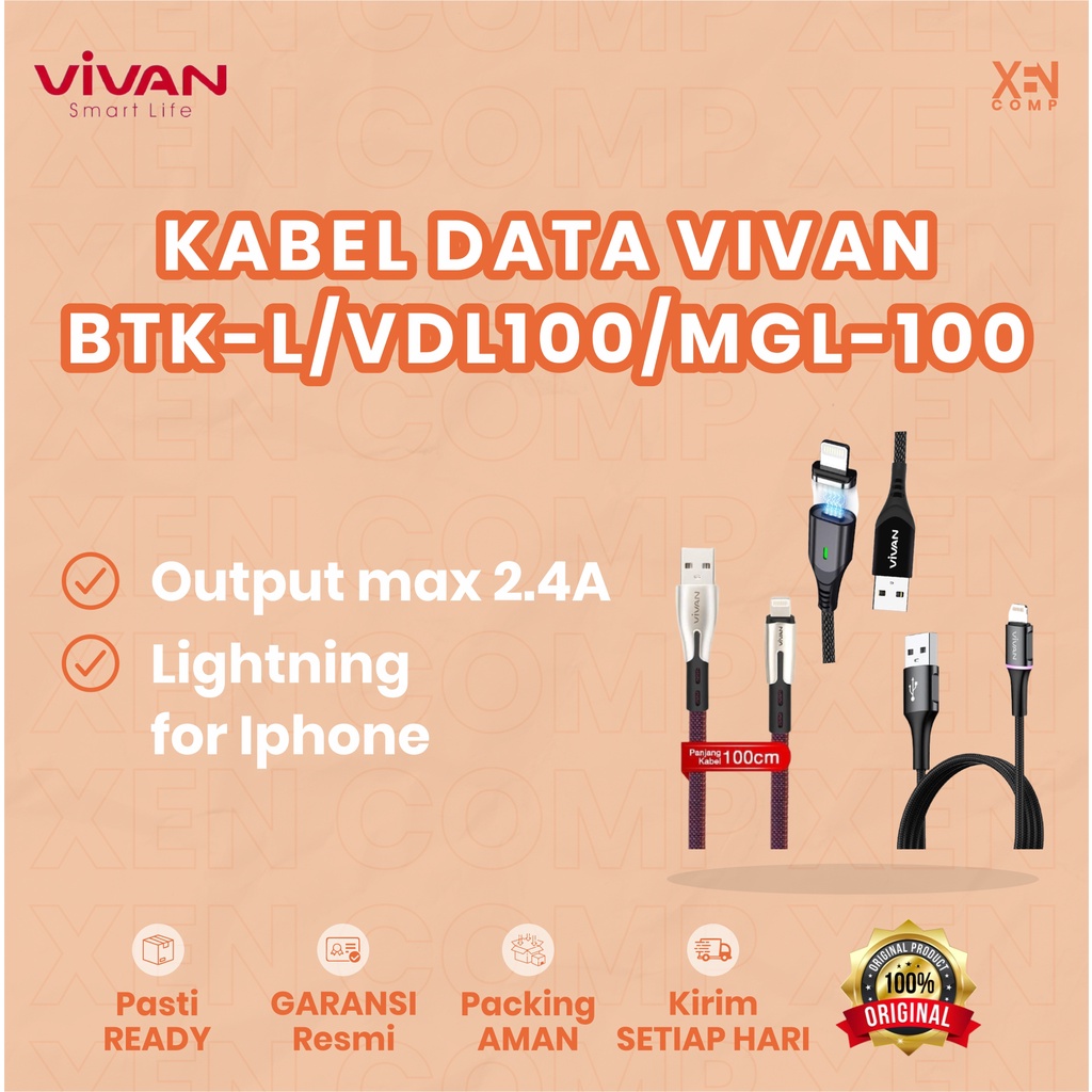 Kabel Data VIVAN BTK-L / VDL100/ MGL100 Fast Charging 100CM 2.4A Lighting for Iphone / Apple