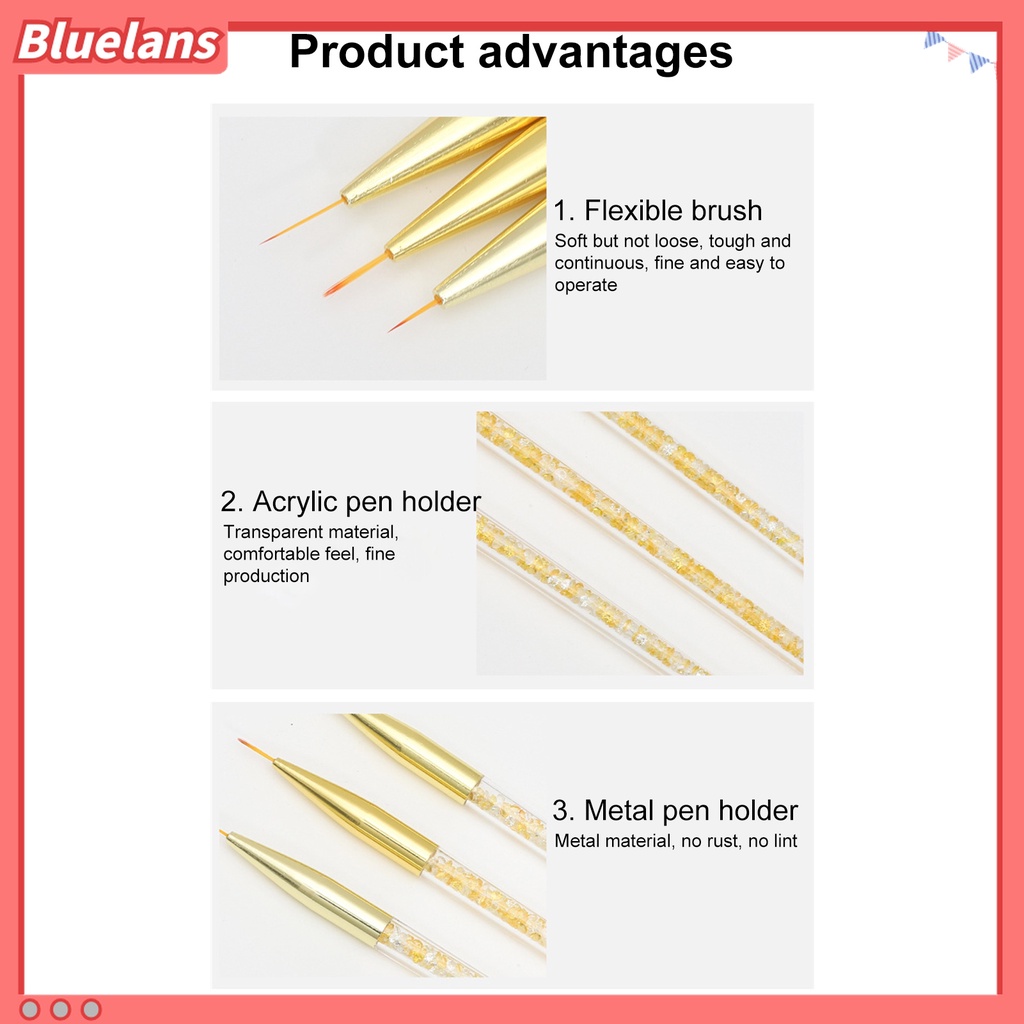 (In Stock) Kacamata Hitam Lensa Warna Warni ♡3 Pcs Pen Liner Bahan Nilon Wol Untuk Menggambar Nail Art